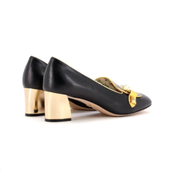 Gucci Women's Tiger Head Heeled Loafers Leather and GG Coated Canvas - Picture 3 of 9